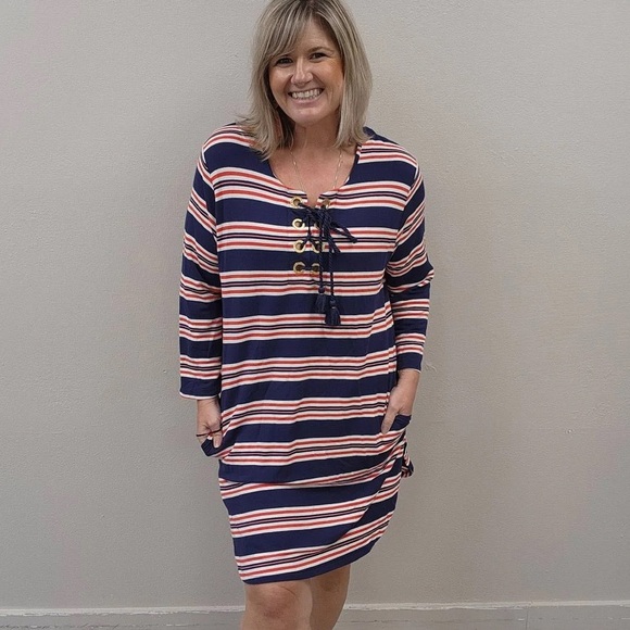 La Blanca Sailor Striped Rope Tie French Terry Nautical Cover Up - Size Large - Picture 2 of 5